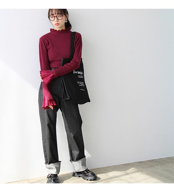 GeeRA（ジーラ）の「プリーツ付ハイネックリブニットトップス（ニット・セーター）」｜詳細画像