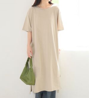 A HAPPY MARILYN（アハッピーマリリン）の「【Ｌ～１０Ｌ】選べる２丈！綿１００％ストンと楽ちん！着心地さらりゆるＴワンピース＆チュニック（チュニック）」｜モカグレージュ