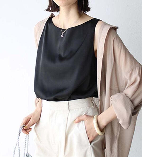 GeeRA（ジーラ）の「前後２ｗａｙヴィンテージサテンノースリーブ（タンクトップ・キャミソール）」｜詳細画像