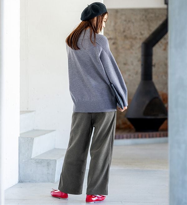 BELLUNA（ベルーナ）の「なめらか裏ベロアコーデュロイワイドパンツ（ワイドパンツ・ガウチョ）」｜詳細画像