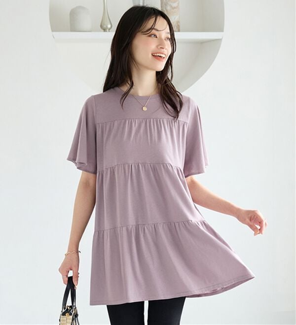 alotta（アロッタ）の「楽に可愛く！ふんわり綿混ティアードチュニック（チュニック）」｜ラベンダーグレー