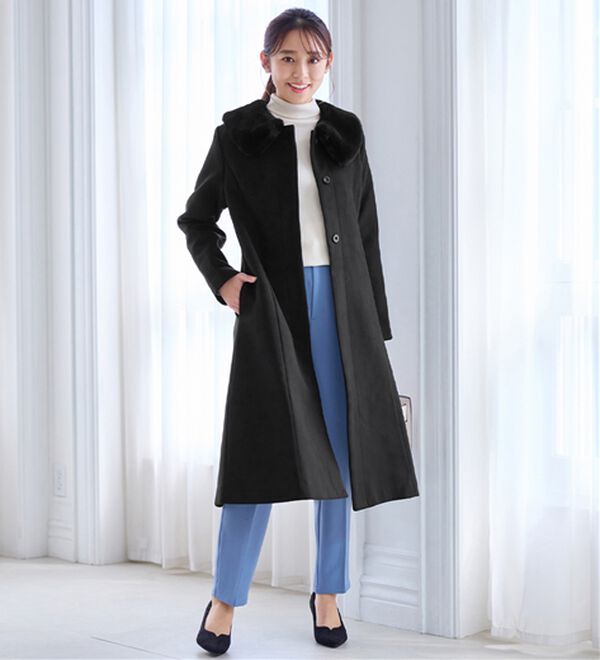 alotta（アロッタ）の「美人シルエットファー付ノーカラーコート【美人百花掲載】（ロングコート）」｜詳細画像