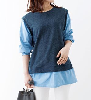 BELLUNA（ベルーナ）の「デニム調シャツフェイクプルオーバー（カットソー）」｜詳細画像