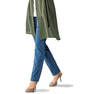 BELLUNA（ベルーナ）の「ラクラク、伸びる！ひんやりニットデニムパンツ（フルレングスパンツ）」｜ブルー