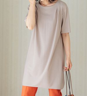 BELLUNA（ベルーナ）の「【接触冷感】かのこ素材タックデザインチュニックワンピース（その他ワンピース）」｜ライトベージュ