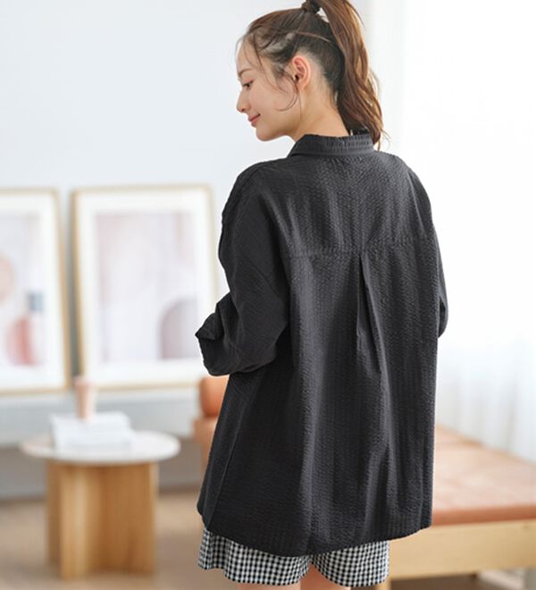 YU'NOW（ユナウ）の「【長袖＋ショートパンツ】綿１００％サッカーシャツパジャマ（パジャマ・ルームウェア）」｜詳細画像