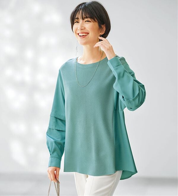 BELLUNA（ベルーナ）の「ニット切替袖タックプルオーバー（ニット・セーター）」｜詳細画像