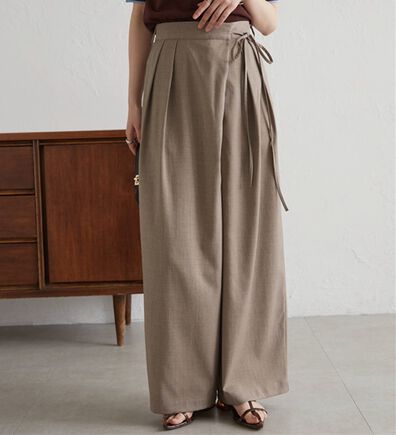 RANAN（ラナン）の「麻調2タックラップリボンパンツ（フルレングスパンツ）」