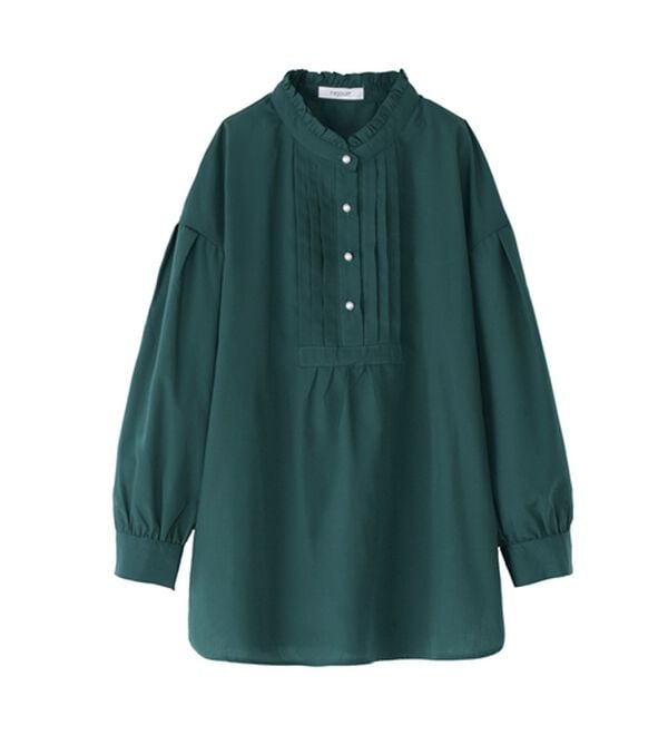 BELLUNA（ベルーナ）の「フリル衿パールボタン使いブラウス（ブラウス）」｜ブルーグリーン