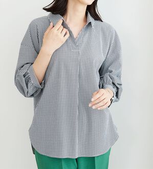 BELLUNA（ベルーナ）の「袖タックデザインスキッパーシャツ（シャツ）」｜詳細画像