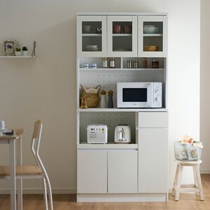 iellio（イエリオ）の「おしゃれなキッチンボード＜食器棚・キッチン収納・家電収納レンジ台・キッチン家電収納＞（キッチン収納）」｜ホワイト引き出しタイプ