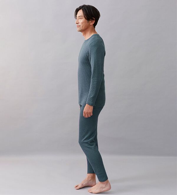「【３着組】＜クロコダイル＞ウール入肌側綿１００％極温（Ｒ）キルトインナー上下３着組（メンズ肌着・インナーウェア）」｜詳細画像