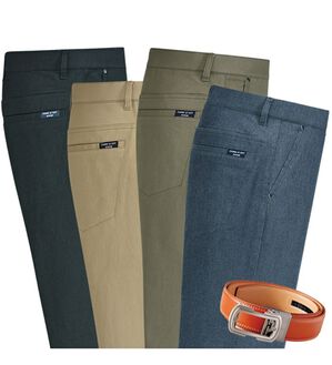 「＜コムルヴァン・オム＞ラクしてすっきり暖かパンツ（メンズフルレングスパンツ）」｜4本組＋ベルト