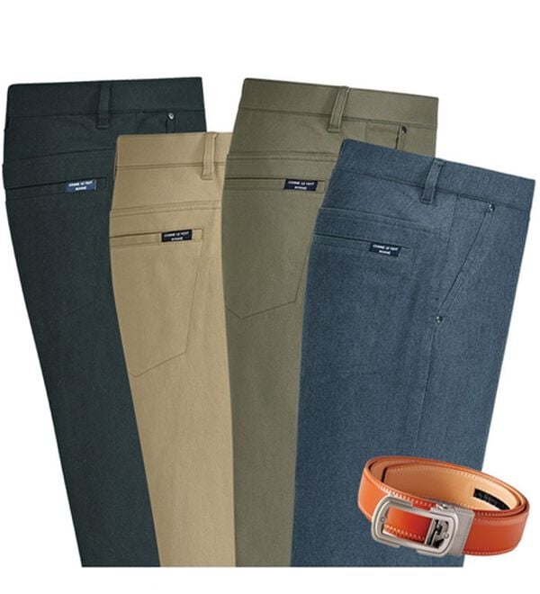 「＜コムルヴァン・オム＞ラクしてすっきり暖かパンツ（メンズフルレングスパンツ）」｜4本組＋ベルト