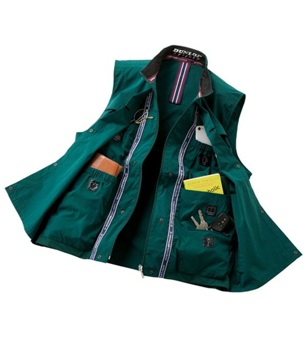 「＜ダンロップ・リファインド＞手ぶらでお出かけ便利ベスト（メンズベスト）」｜グリーン