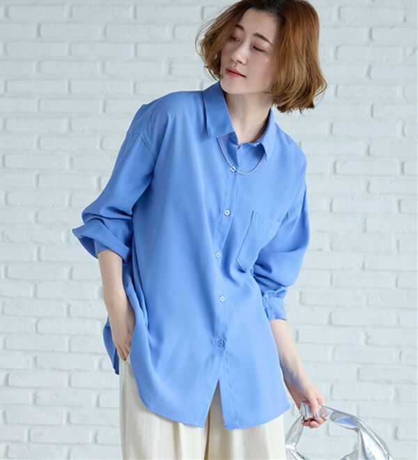 BELLUNA（ベルーナ）の「イージーケア！とろみ素材ビッグシャツ（シャツ）」｜サックス