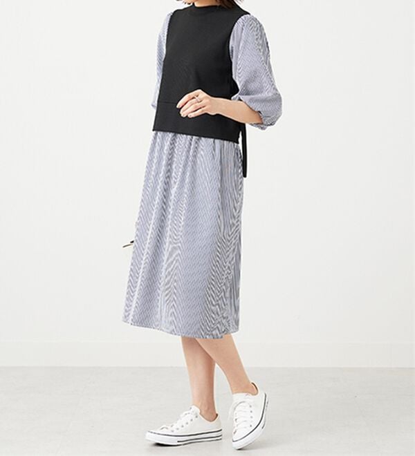 BELLUNA（ベルーナ）の「ベルト使い異素材切替ワンピ―ス（その他ワンピース）」｜詳細画像