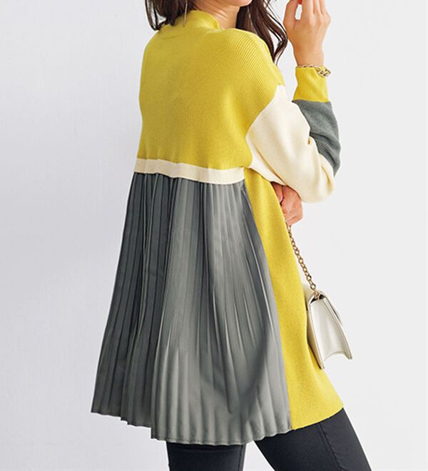 BELLUNA（ベルーナ）の「バックプリーツ切替配色ニットチュニック（チュニック）」｜詳細画像