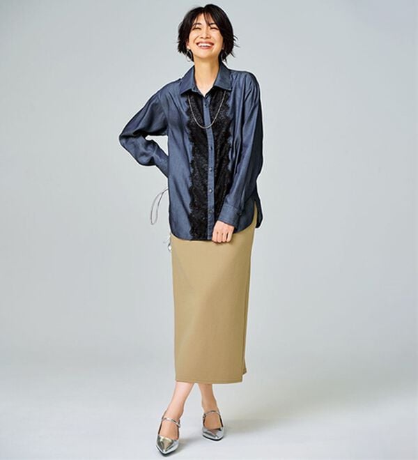 BELLUNA（ベルーナ）の「裏起毛素材ふくれジャカードナロースカート（ロングスカート）」｜詳細画像