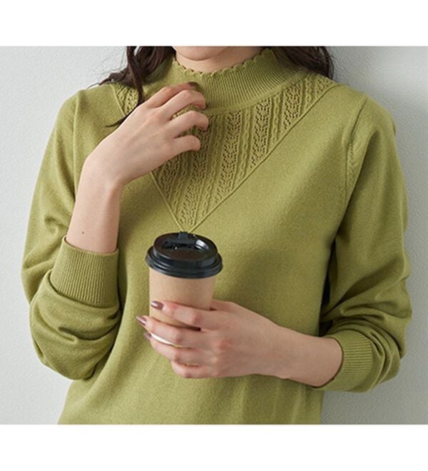 BELLUNA（ベルーナ）の「静電防止！洗えるウール入り透かし編みセーター（ニット・セーター）」｜詳細画像