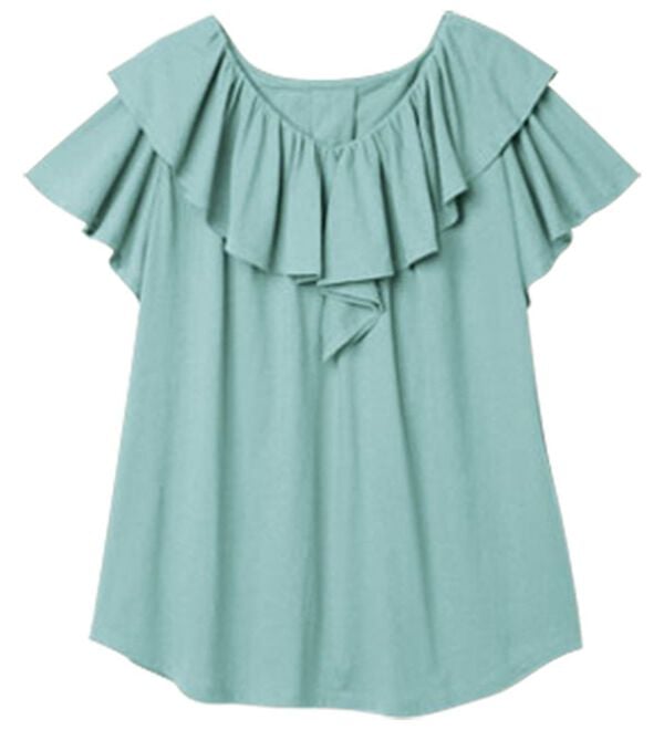 RANAN（ラナン）の「ひんやり！綿１００％フリル衿カットソープルオーバー（カットソー）」｜詳細画像