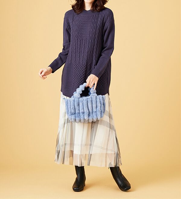 BELLUNA（ベルーナ）の「パッチワーク調ケーブルニットチュニック（チュニック）」｜詳細画像