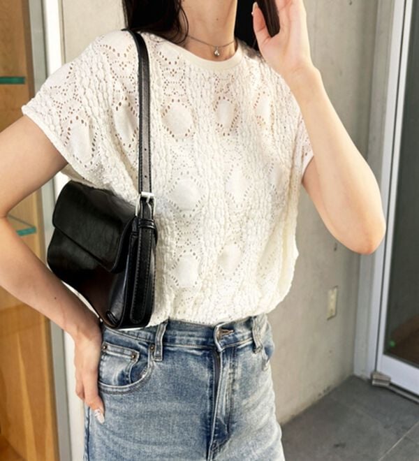 GeeRA（ジーラ）の「総レースフレンチスリーブＴシャツ（カットソー）」｜詳細画像