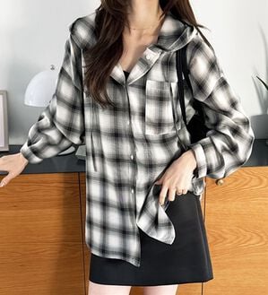 GeeRA（ジーラ）の「フード付きオーバーサイズシャツ（シャツ）」｜チェック