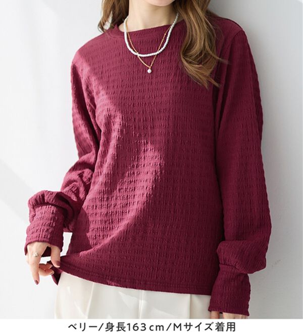 alotta（アロッタ）の「着映えジャカード素材パフ袖ゆるトップス（カットソー）」｜詳細画像