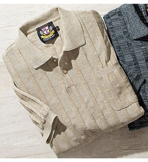 「＜ヘリンボーンクラブ＞日本製和紙入り涼感ニットポロシャツ（メンズポロシャツ）」｜ベージュ