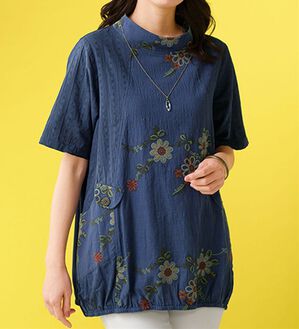 ルフラン（ルフラン）の「刺しゅう使い異素材ブラウス（ブラウス）」｜インディゴ