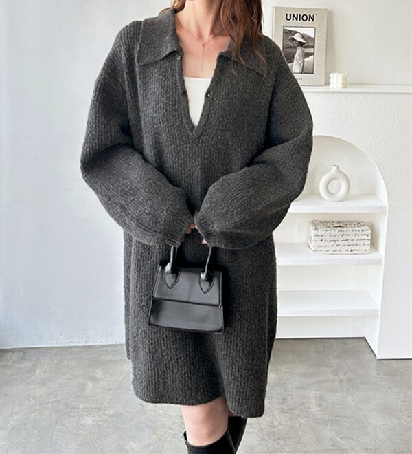 GeeRA（ジーラ）の「ポロ衿ミニニットワンピース（ニットワンピース）」｜詳細画像