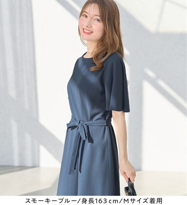 alotta（アロッタ）の「【4つの機能付】ひんやりフレア袖ベルト付ゆるワンピース（カットソーワンピース）」｜詳細画像