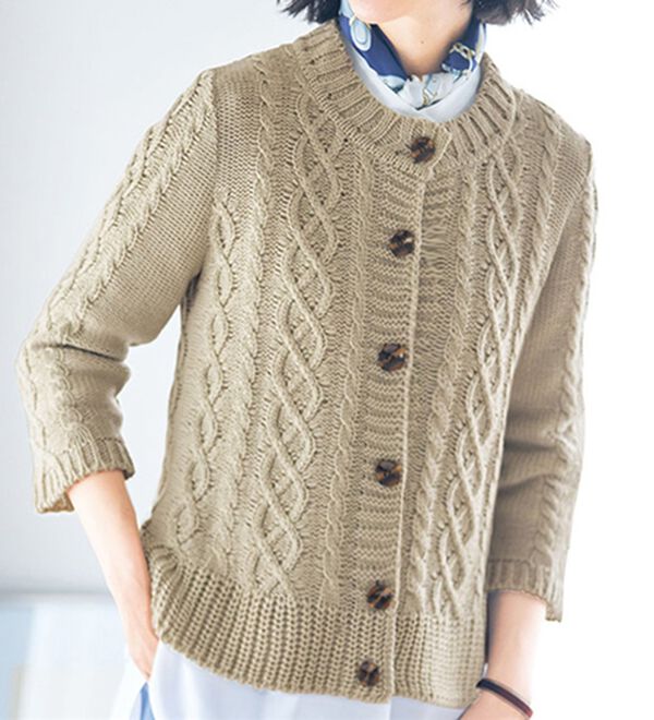 VINNO（ヴィノ）の「＜日本製＞ケーブルニットカーディガン（ニットカーディガン）」｜グレージュ