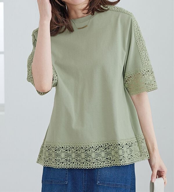 BELLUNA（ベルーナ）の「リーフ柄レース使いプルオーバー（カットソー）」｜詳細画像