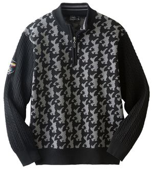 「＜ロッキーラビット＞シャドー柄ハーフジップセーター（メンズニット・セーター）」｜ブラック