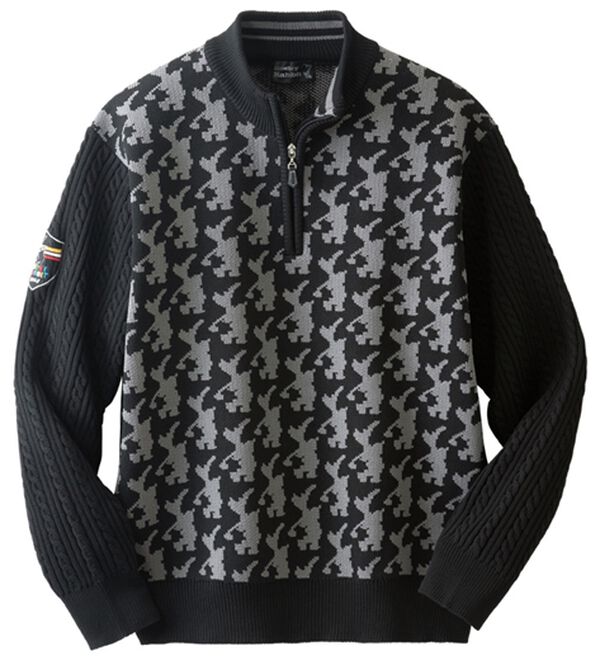 「＜ロッキーラビット＞シャドー柄ハーフジップセーター（メンズニット・セーター）」｜ブラック