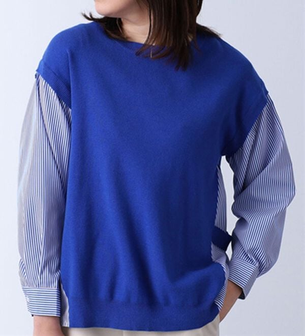 BELLUNA（ベルーナ）の「シャツレイヤード風ニットプルオーバー（ニット・セーター）」｜ブルー系