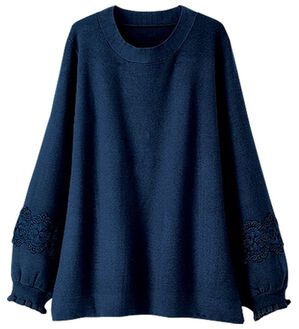 BELLUNA（ベルーナ）の「袖レースデザインニットプルオーバー（ニット・セーター）」｜ネイビー