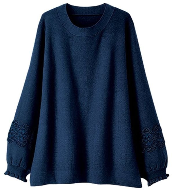 BELLUNA（ベルーナ）の「袖レースデザインニットプルオーバー（ニット・セーター）」｜ネイビー