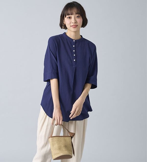 BELLUNA（ベルーナ）の「綿１００％ワッシャー素材ゆったりドルマンブラウス（ブラウス）」｜詳細画像