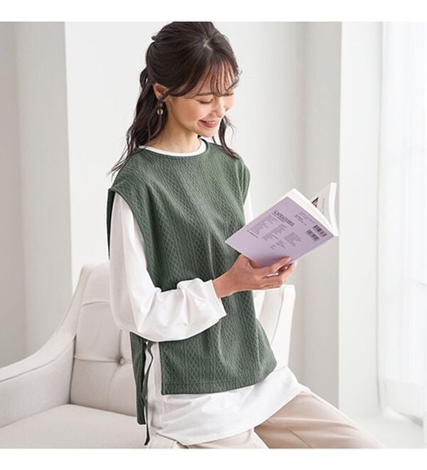 BELLUNA（ベルーナ）の「カットソージャカード素材ベストアンサンブル（アンサンブル）」｜詳細画像