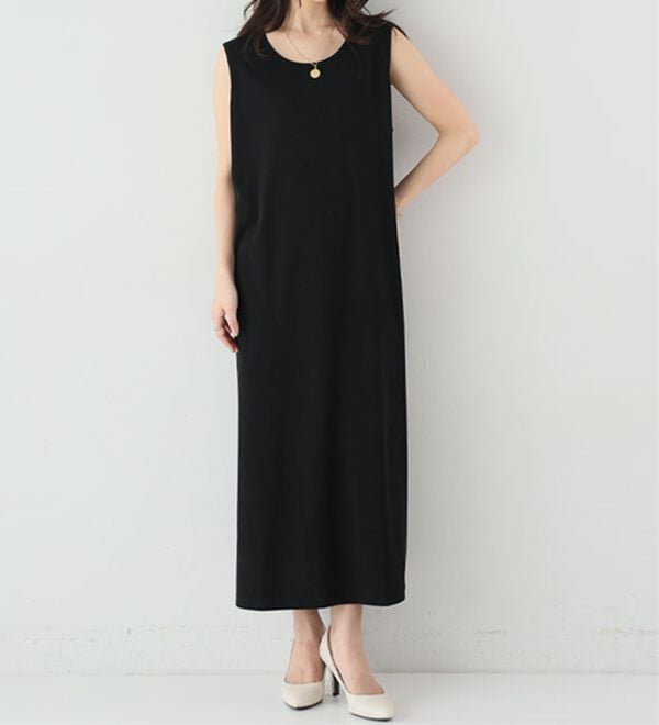 A HAPPY MARILYN（アハッピーマリリン）の「【Ｌ～８Ｌ】【選べる袖丈】さらとろリブワンピース（ロングワンピース）」｜ブラック