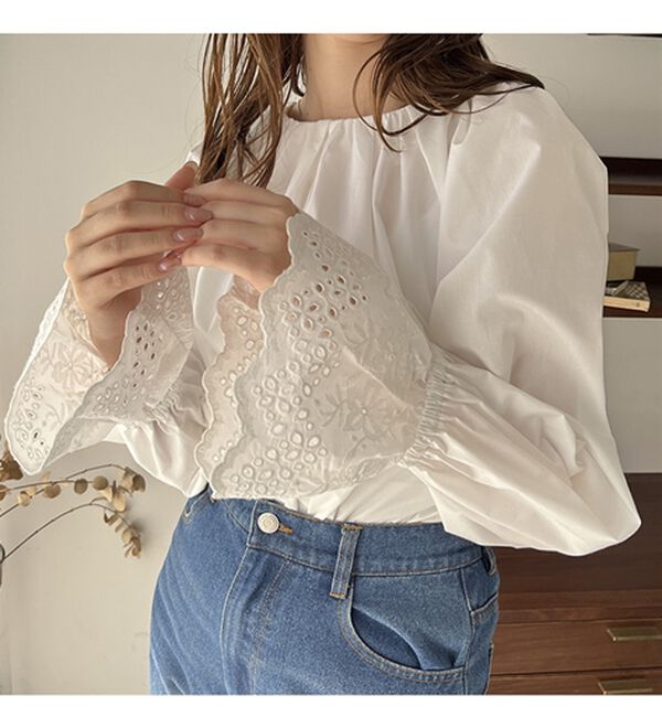 GeeRA（ジーラ）の「袖口レースギャザーブラウス（ブラウス）」｜詳細画像