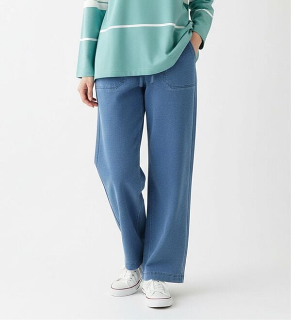 BELLUNA（ベルーナ）の「デニム見えジャージーワイドパンツ（ワイドパンツ・ガウチョ）」｜詳細画像