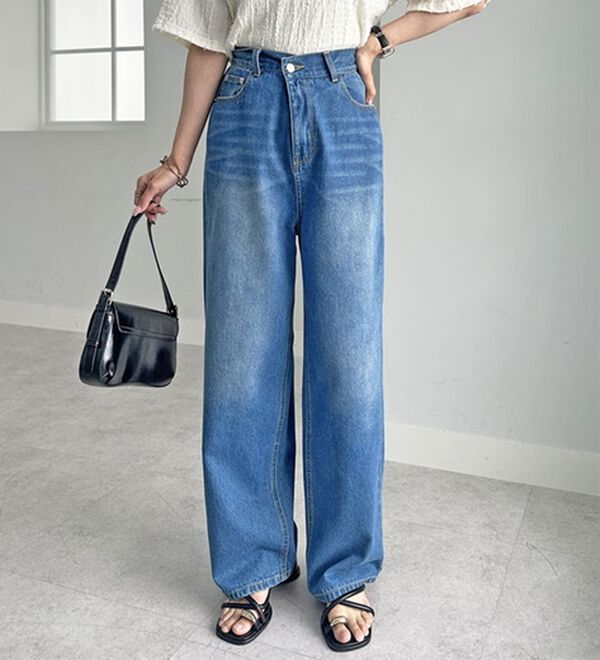 GeeRA（ジーラ）の「美脚見え！２ボタンウエストワイドデニムパンツ（フルレングスパンツ）」｜詳細画像