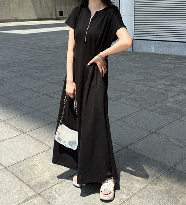 GeeRA（ジーラ）の「前後2WAYハーフジップフレンチ袖ワンピース（カットソーワンピース）」｜詳細画像