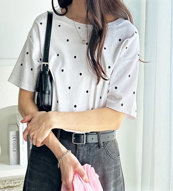 綿100％ドット刺しゅうシルケットTシャツ - ベルーナ【公式】