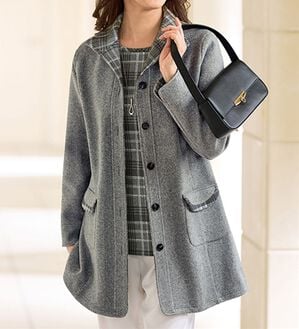 BELLUNA（ベルーナ）の「チェック使い杢調カットソージャケットアンサンブル（その他ジャケット）」｜ライトグレー系