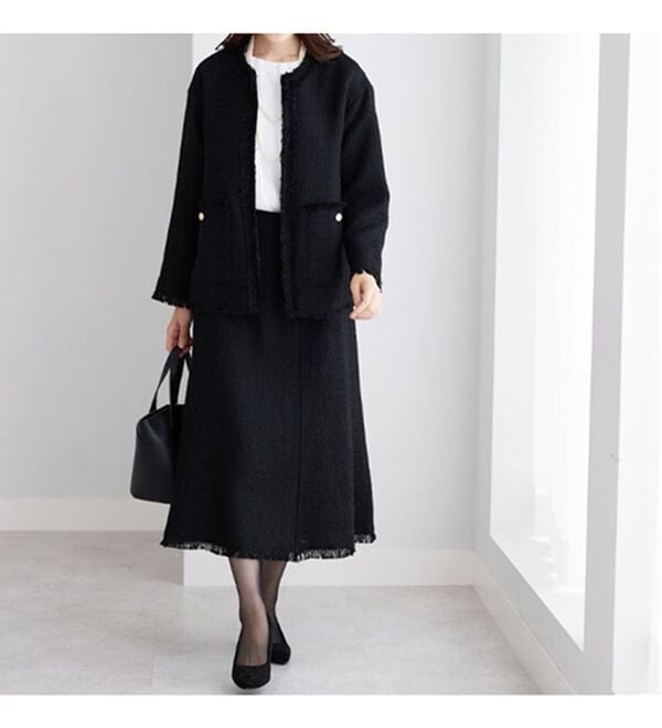 BELLUNA（ベルーナ）の「ツイード調素材フリンジ使いセットアップ（スカートスーツ）」｜詳細画像